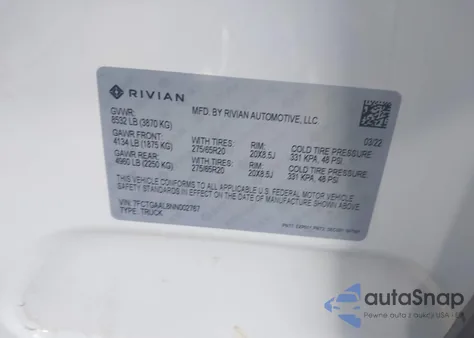 2022 Rivian R1T Launch Edition из США, поврежденный, VIN 7FCTGAAL8NN002767